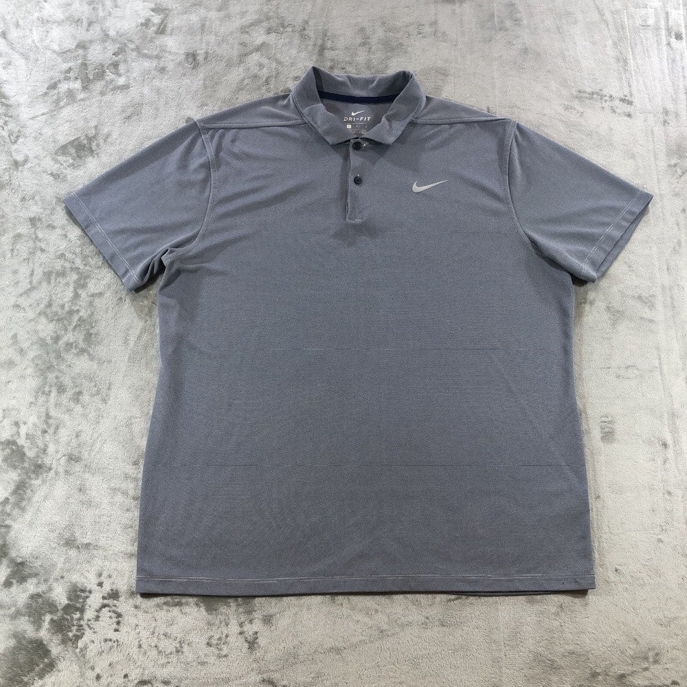 Nike Dri-FIT Polo Shirt Mens Large Blue Striped Golf Performance AQ8601-492